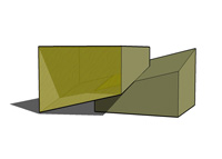 A cube bisected and offset, possible concert hall